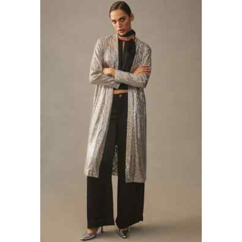 Mare Mare x Anthropologie Silver Sequin Cardigan Duster, Large